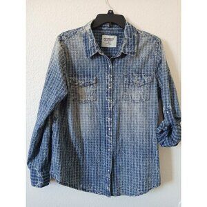 Arizona Jean Co Boys 100% Cotton Size XL Blue Roll Tab  Sleeve Shirt